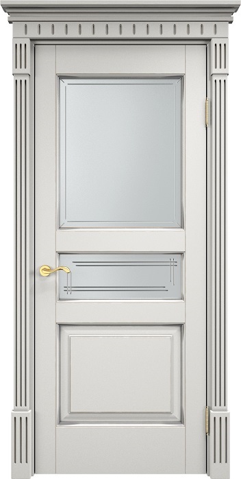 Дверь Итальянская Легенда массив ольхи ОЛ5 белый грунт с патиной серебро, стекло 5-1