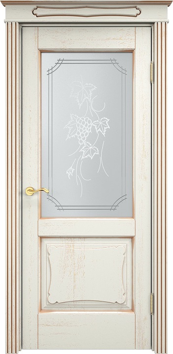 Двери в интерьере - Дверь Итальянская Легенда массив дуба Д6 эмаль F120 с золотой патиной, стекло 6-2