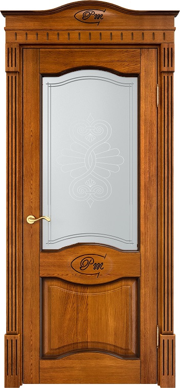 Дверь ПМЦ массив дуба Д3 медовый с патиной орех, стекло 3-1