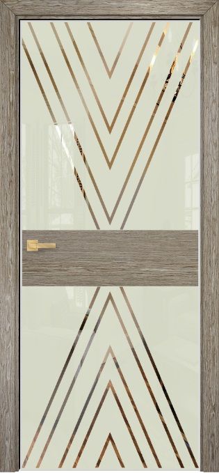 Двери в интерьере - Дверь Оникс Соло 2 акация, глухая, Lacobel RAL 1015 Ромбы зеркало