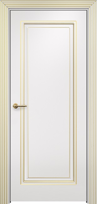 Двери в интерьере - Дверь Оникс Турин фрезерованная №2 эмаль белая патина золото по контуру, глухая