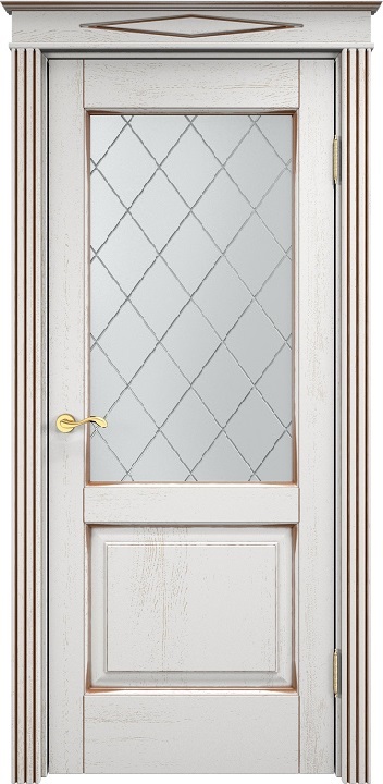 Двери в интерьере - Дверь Итальянская Легенда массив дуба Д13 белый грунт с патиной орех, стекло 13-10