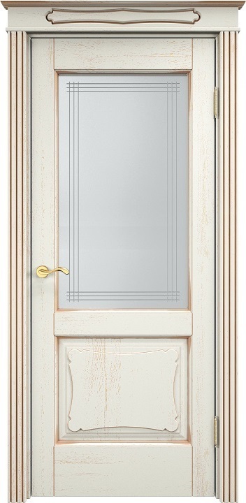 Двери в интерьере - Дверь Итальянская Легенда массив дуба Д6 эмаль F120 с золотой патиной, стекло 6-7