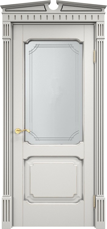 Дверь ПМЦ массив ольхи ОЛ7.2 белый грунт с патиной серебро, стекло 7-3