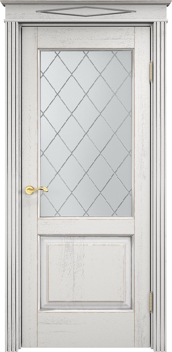 Дверь Итальянская Легенда массив дуба Д13 белый грунт с патиной серебро микрано, стекло 13-10