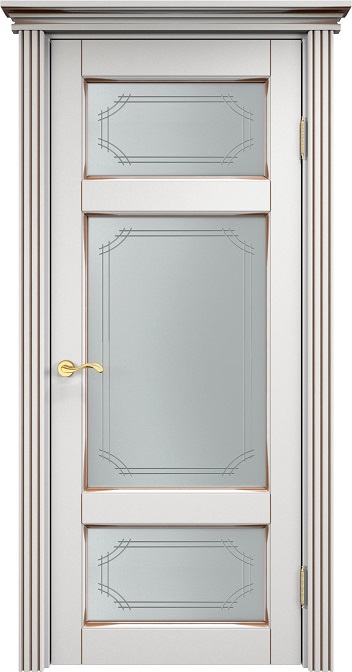 Дверь Итальянская Легенда массив ольхи ОЛ55 белый грунт с патиной орех, стекло 55-1