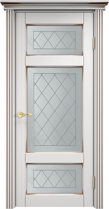 Двери в интерьере - Дверь ПМЦ массив ольхи ОЛ55 белый грунт с патиной орех, стекло 55-8