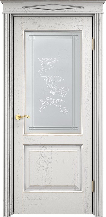 Двери в интерьере - Дверь Итальянская Легенда массив дуба Д13 белый грунт с патиной серебро микрано, стекло 13-2
