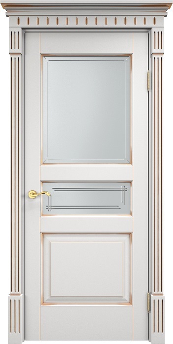 Дверь ПМЦ массив ольхи ОЛ5 белый грунт с патиной золото, стекло 5-1