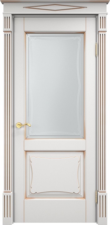 Дверь ПМЦ массив ольхи ОЛ6.2 белый грунт с патиной золото, стекло 6-4