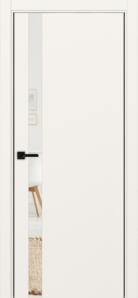 Двери в интерьере - Дверь Эко 211 бежевый, кромка AL черная SB с 2-х сторон, зеркало