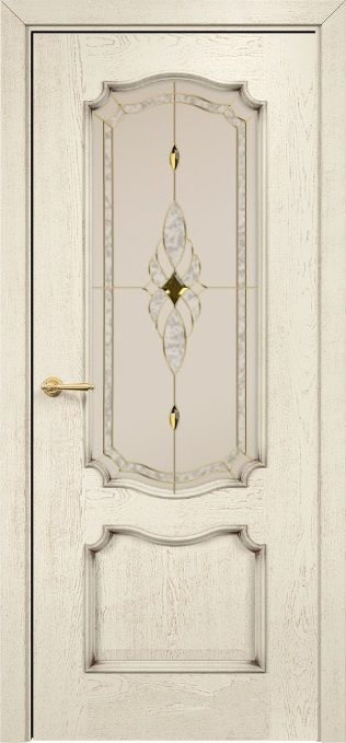 Дверь Оникс Венеция эмаль слоновая кость с патиной, стекло "Витраж Бевелс"