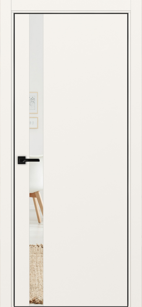 Двери в интерьере - Дверь Эко 211 бежевый, кромка AL черная SB с 4-х сторон, зеркало