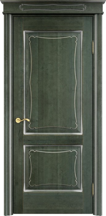 Дверь Итальянская Легенда массив ольхи ОЛ6.2 зеленый с патиной серебро, глухая. Фото №2