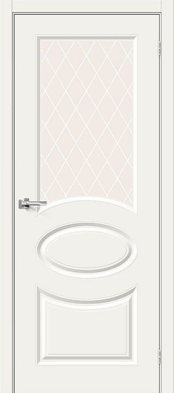 Двери в интерьере - Дверь Скинни-21 эмаль Whitey, сатинато белое художественное "White Сrystal"