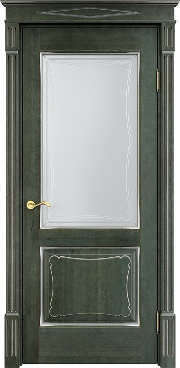 Дверь Итальянская Легенда массив ольхи ОЛ6.2 зеленый с патиной серебро, стекло 6-4