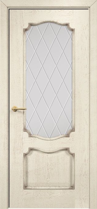 Дверь Оникс Венеция эмаль слоновая кость с патиной, сатинат гравировка Ромбы