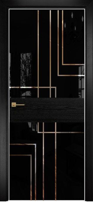 Дверь Оникс Соло 2 эмаль черная по ясеню, глухая, Lacobel RAL 9005 Полоски зеркало
