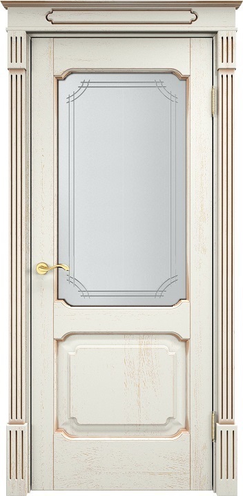 Двери в интерьере - Дверь Итальянская Легенда массив дуба Д7 эмаль F120 с золотой патиной, стекло 7-3