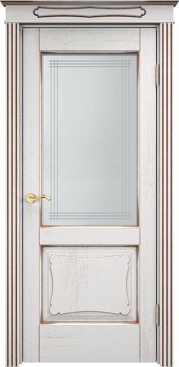 Дверь ПМЦ массив дуба Д6 белый грунт с патиной орех, стекло 6-7