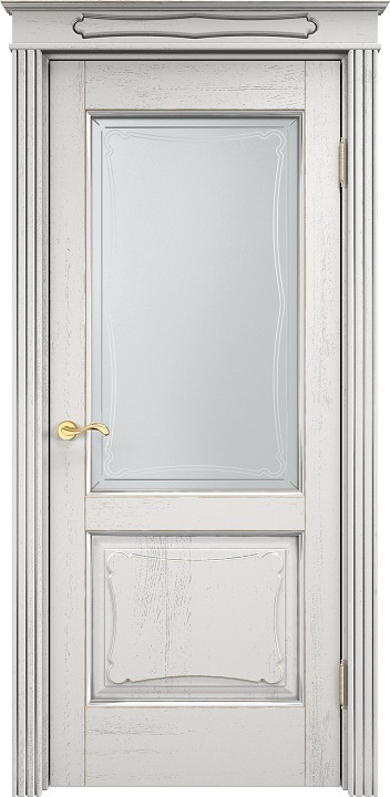 Дверь Итальянская Легенда массив дуба Д6 белый грунт с патиной серебро микрано, стекло 6-4