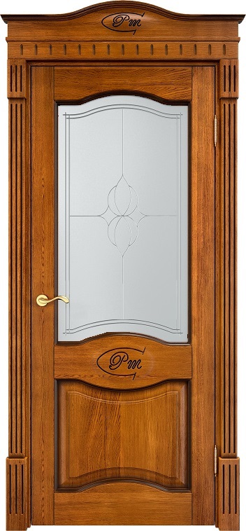Дверь ПМЦ массив дуба Д3 медовый с патиной орех, стекло 3-3