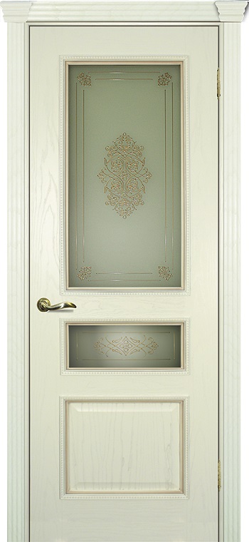 Двери в интерьере - Дверь Текона шпон Фрейм 03 ясень бисквит патина карамель, витраж №2 золото сатинат белый