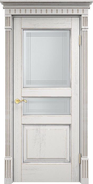 Двери в интерьере - Дверь Итальянская Легенда массив дуба Д5 белый грунт с патиной серебро микрано, стекло 5-2