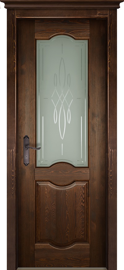 Двери в интерьере - Дверь ОКА браш массив сосны Ферара античный орех, стекло графит с фрезеровкой