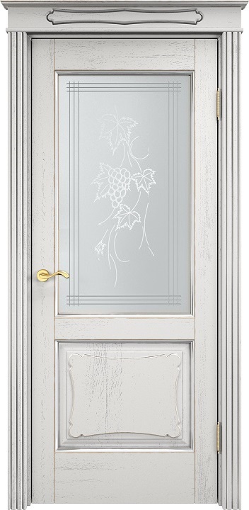 Дверь Итальянская Легенда массив дуба Д6 белый грунт с патиной серебро микрано, стекло 6-1