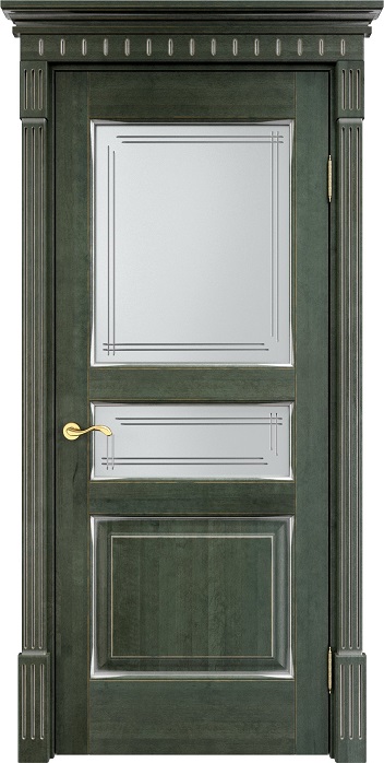 Дверь ПМЦ массив ольхи ОЛ5 зеленый с патиной серебро, стекло 5-4
