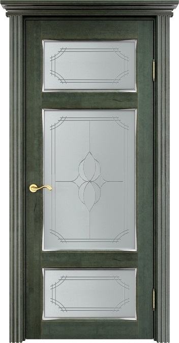 Двери в интерьере - Дверь Итальянская Легенда массив ольхи ОЛ55 зеленый с патиной серебро, стекло 55-3