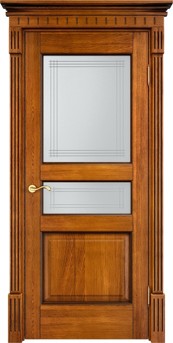 Дверь ПМЦ массив дуба Д5 медовый с патиной орех, стекло 5-2