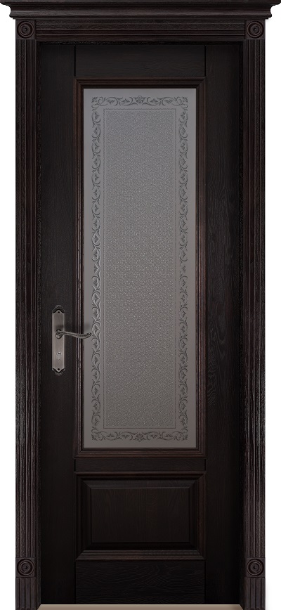 Дверь Ока массив дуба цельные ламели Аристократ №4 венге, стекло графит с наплавом