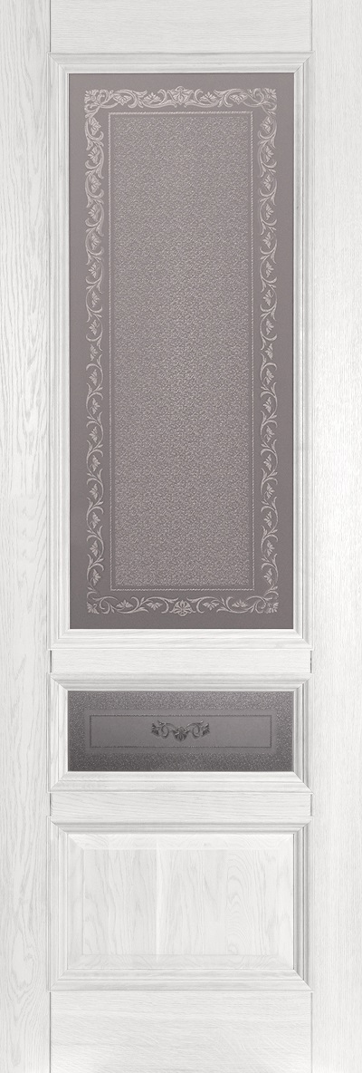 Двери в интерьере - Дверь Ока массив дуба цельные ламели Аристократ №3 эмаль белая, стекло графит с наплавом