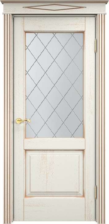 Двери в интерьере - Дверь ПМЦ массив дуба Д13 эмаль F120 с золотой патиной, стекло 13-10