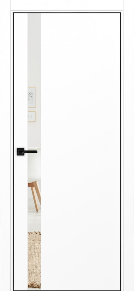 Двери в интерьере - Дверь Эко 211 белый снежный, кромка AL черная SB с 4-х сторон, зеркало