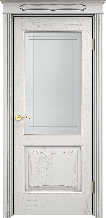 Дверь Итальянская Легенда массив дуба Д6 белый грунт с патиной серебро микрано, стекло 6-7