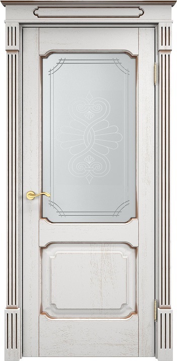 Двери в интерьере - Дверь Итальянская Легенда массив дуба Д7 белый грунт с патиной орех, стекло 7-2