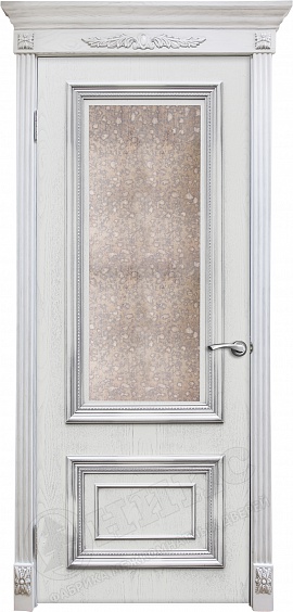 Дверь Оникс Мадрид эмаль белая с серебряной патиной, зеркало состаренное