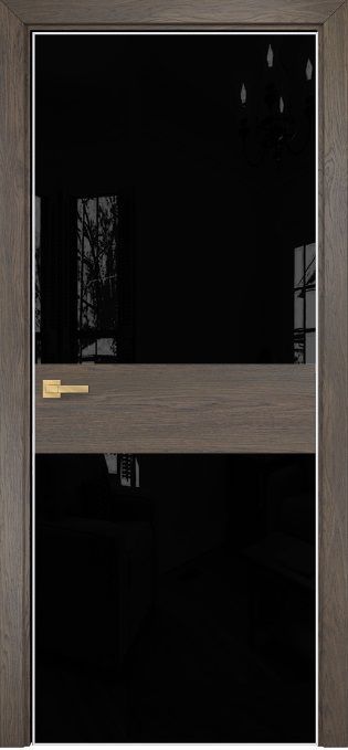 Двери в интерьере - Дверь Оникс Соло 2 дуб античный, глухая, Lacobel RAL 9005