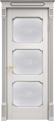 Дверь Итальянская Легенда массив ольхи ОЛ7.3 белый грунт с патиной серебро, стекло мателюкс