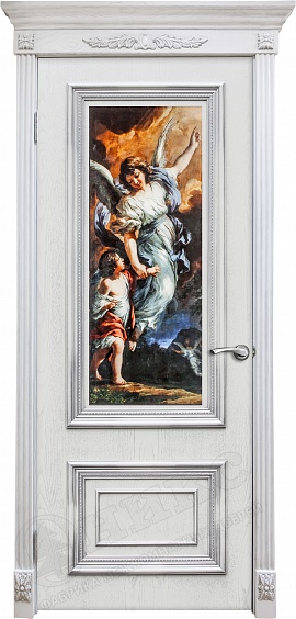 Дверь Оникс Мадрид эмаль белая с серебряной патиной, фотопечать
