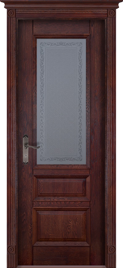Дверь Ока массив дуба цельные ламели Аристократ №2 махагон, стекло графит с наплавом
