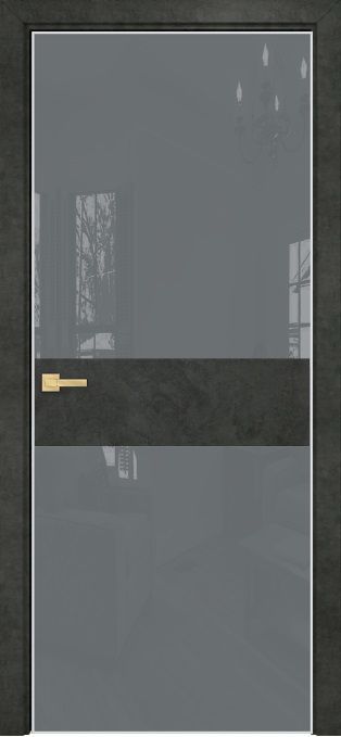 Двери в интерьере - Дверь Оникс Соло 2 бетон темный, глухая, Lacobel RAL 7040
