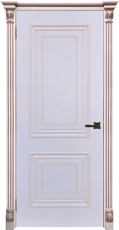 Двери в интерьере - Дверь ДР Finezza Багет-30 эмаль белая, патина капучино, глухая