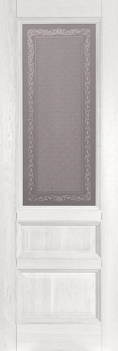 Дверь Ока массив дуба цельные ламели Аристократ №2 эмаль белая, стекло графит с наплавом