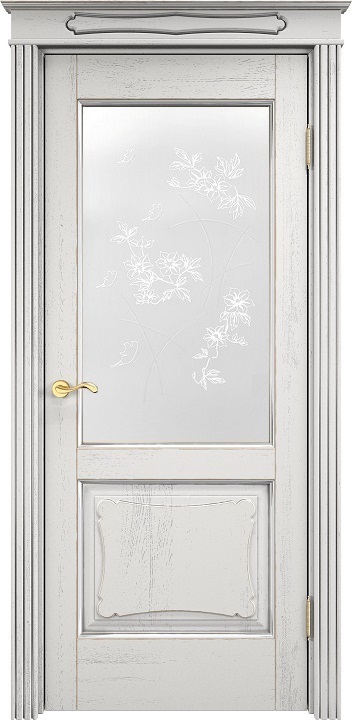 Двери в интерьере - Дверь Итальянская Легенда массив дуба Д6 белый грунт с патиной серебро микрано, стекло 6-6
