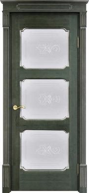 Дверь Итальянская Легенда массив ольхи ОЛ7.3 зеленый с патиной серебро, стекло мателюкс