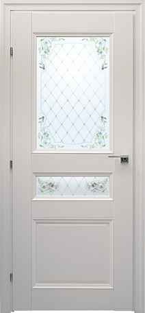 Двери в интерьере - Дверь Краснодеревщик 3344 белая, стекло матовое с цветным рисунком